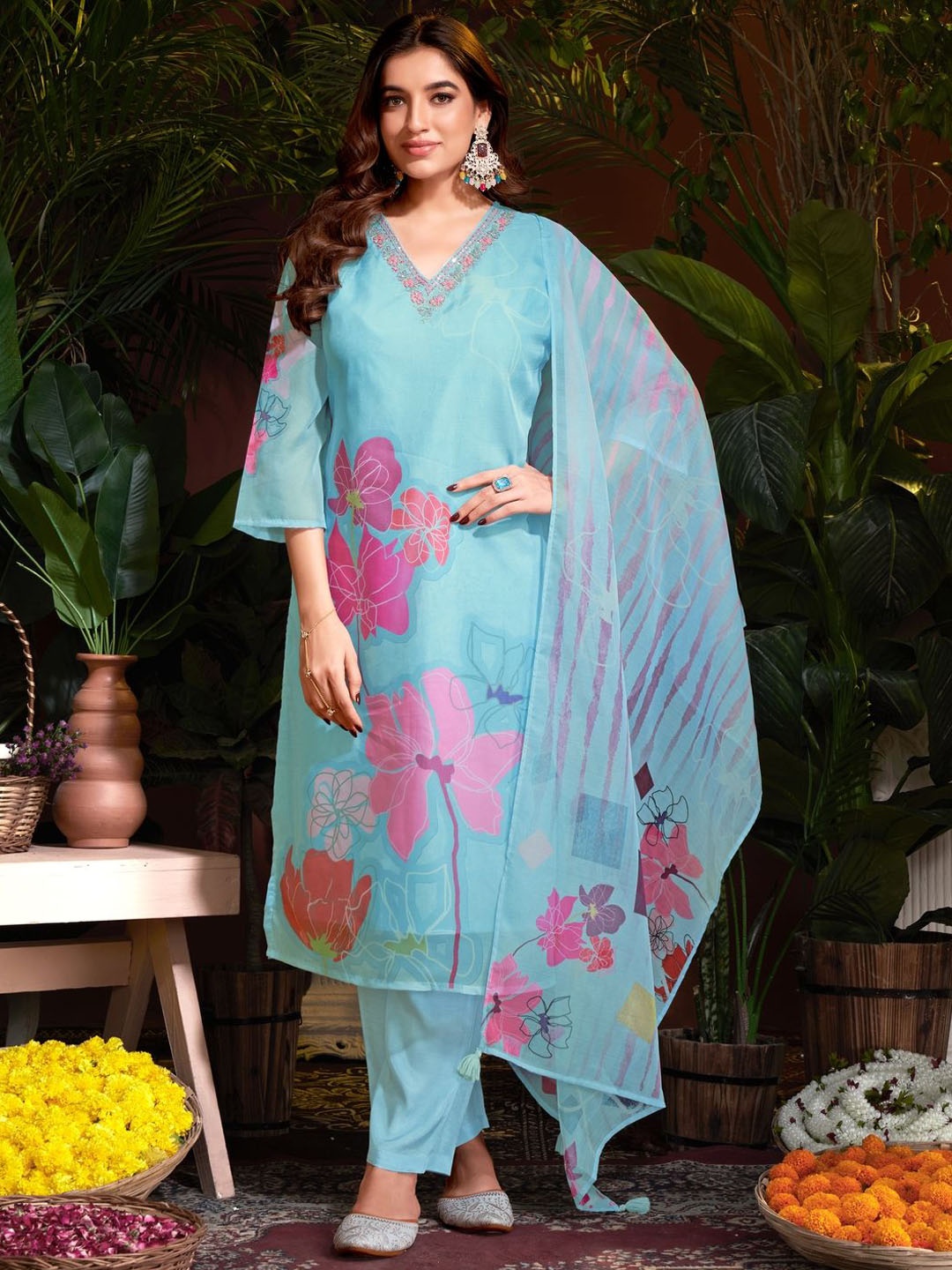 

Suha Women Pure Cotton Organza, Blue