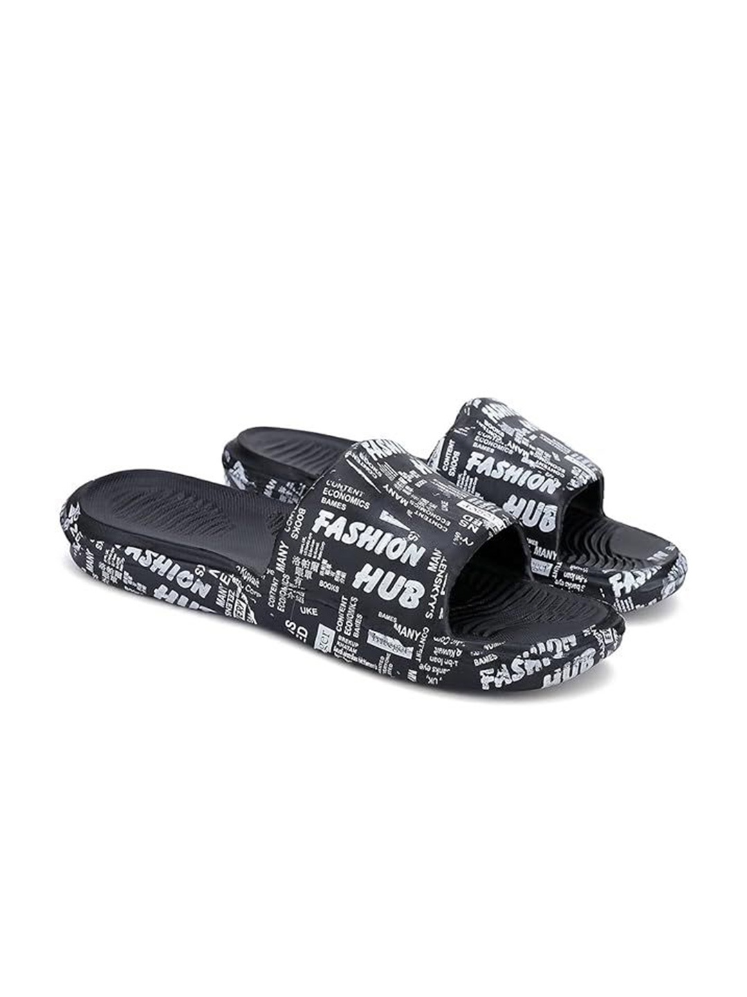 

DRACKFOOT Men Printed Sliders Flip-Flops, Black