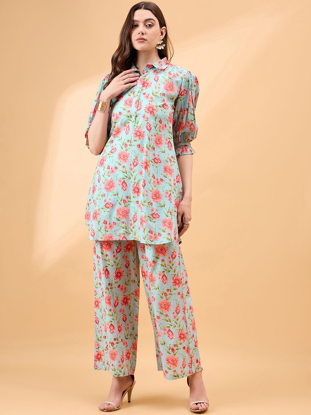 

all about you Floral Printed Top With Trouser Co-Ords, Blue