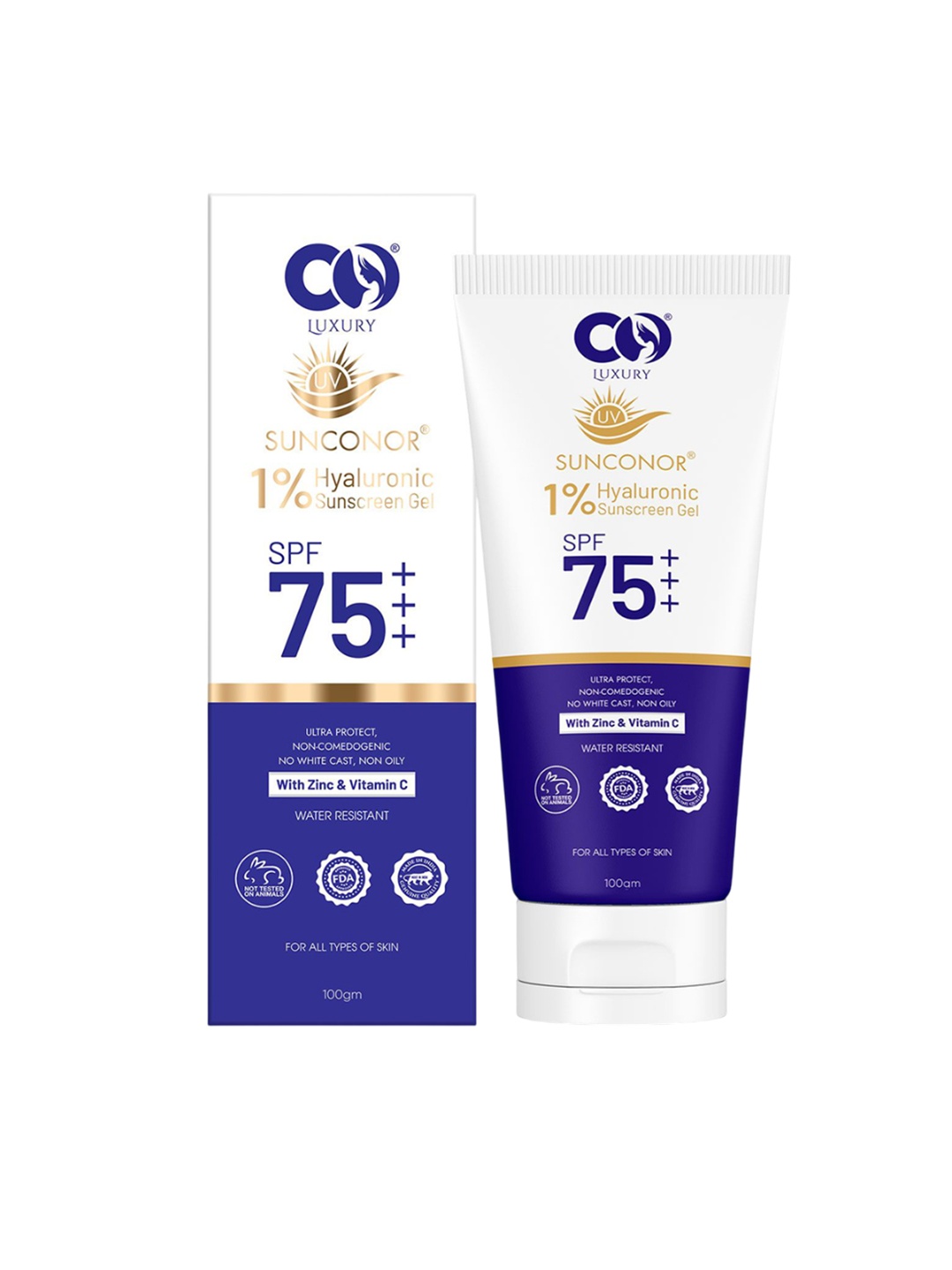 

CO LUXURY Sunconer 1% Hyaluronic With Zinc & Vitamin C Sunscreen Gel With SPF 75 +++ 100 g, White