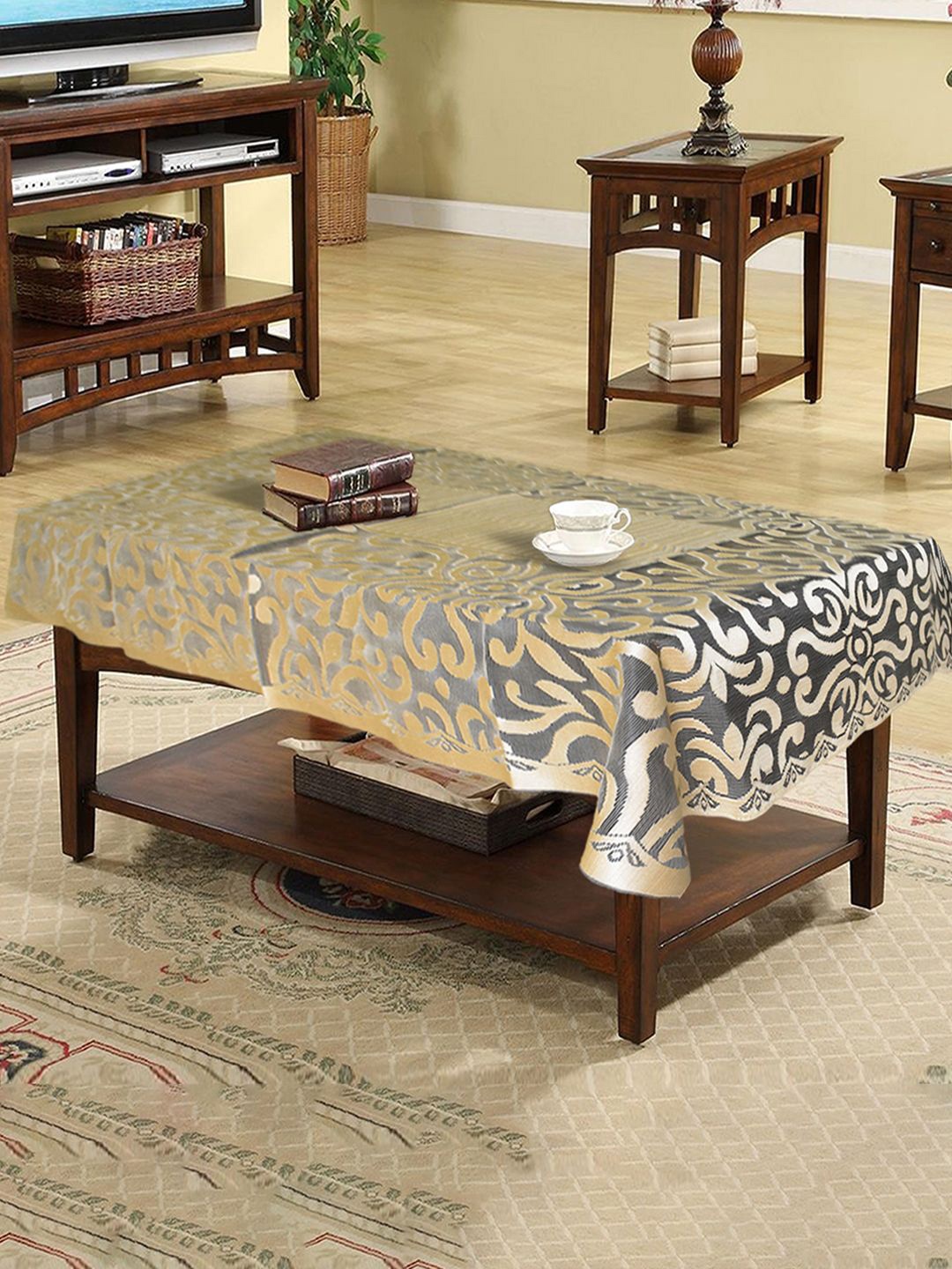 

Kuber Industries Gold-Toned Floral Cotton 4-Seater Table Cover