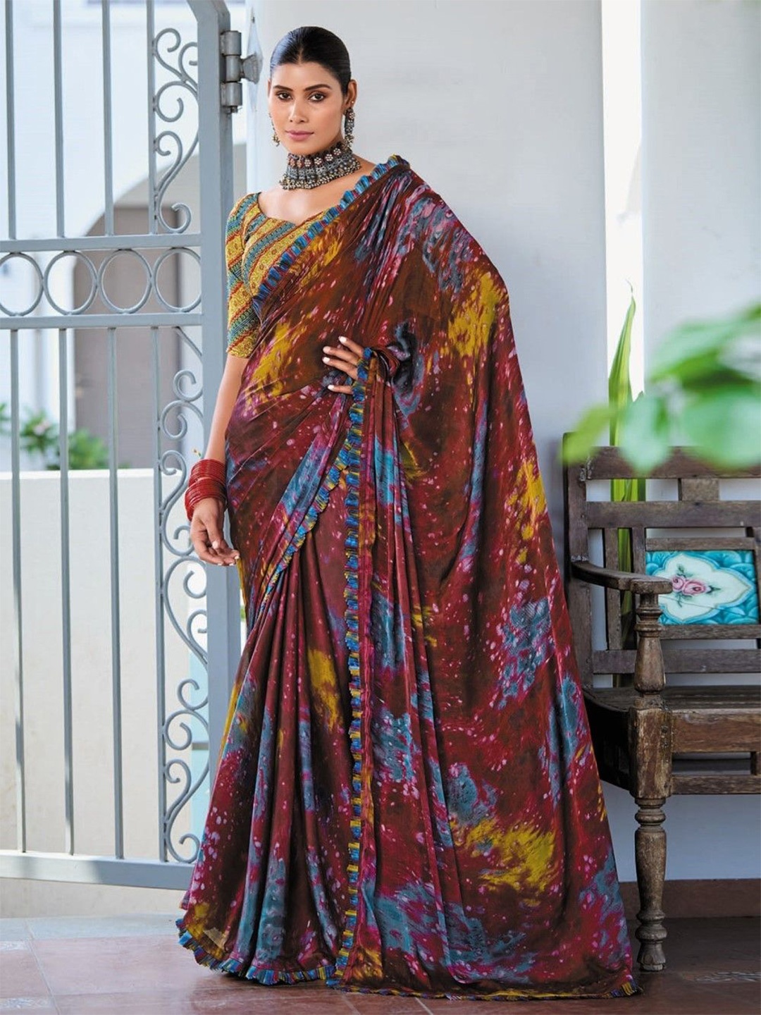 

LeeliPeeri Designer Satin Saree, Coffee brown