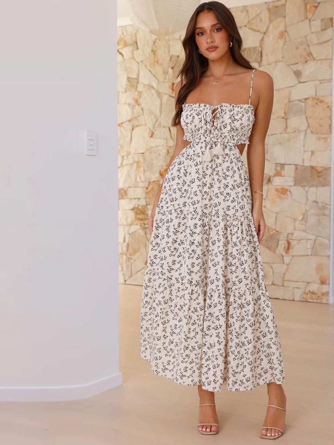 

MIAKEE Floral Print Off-Shoulder Maxi Dress, White