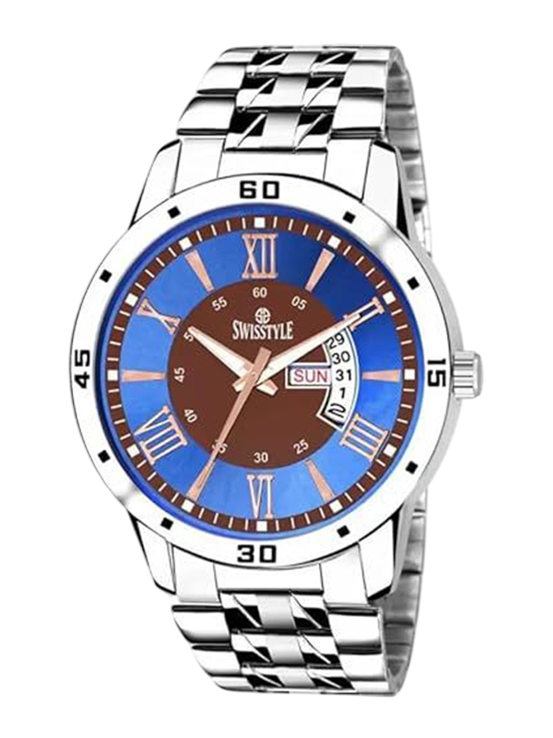 

SWISSTYLE Men Brass Embellished Dial & Stainless Steel Straps Analogue Watch SS-GR194-BRW-BLU-CH, Brown
