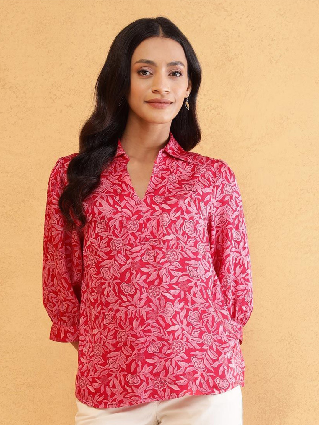 

Fabindia Tropical Print Top, Red