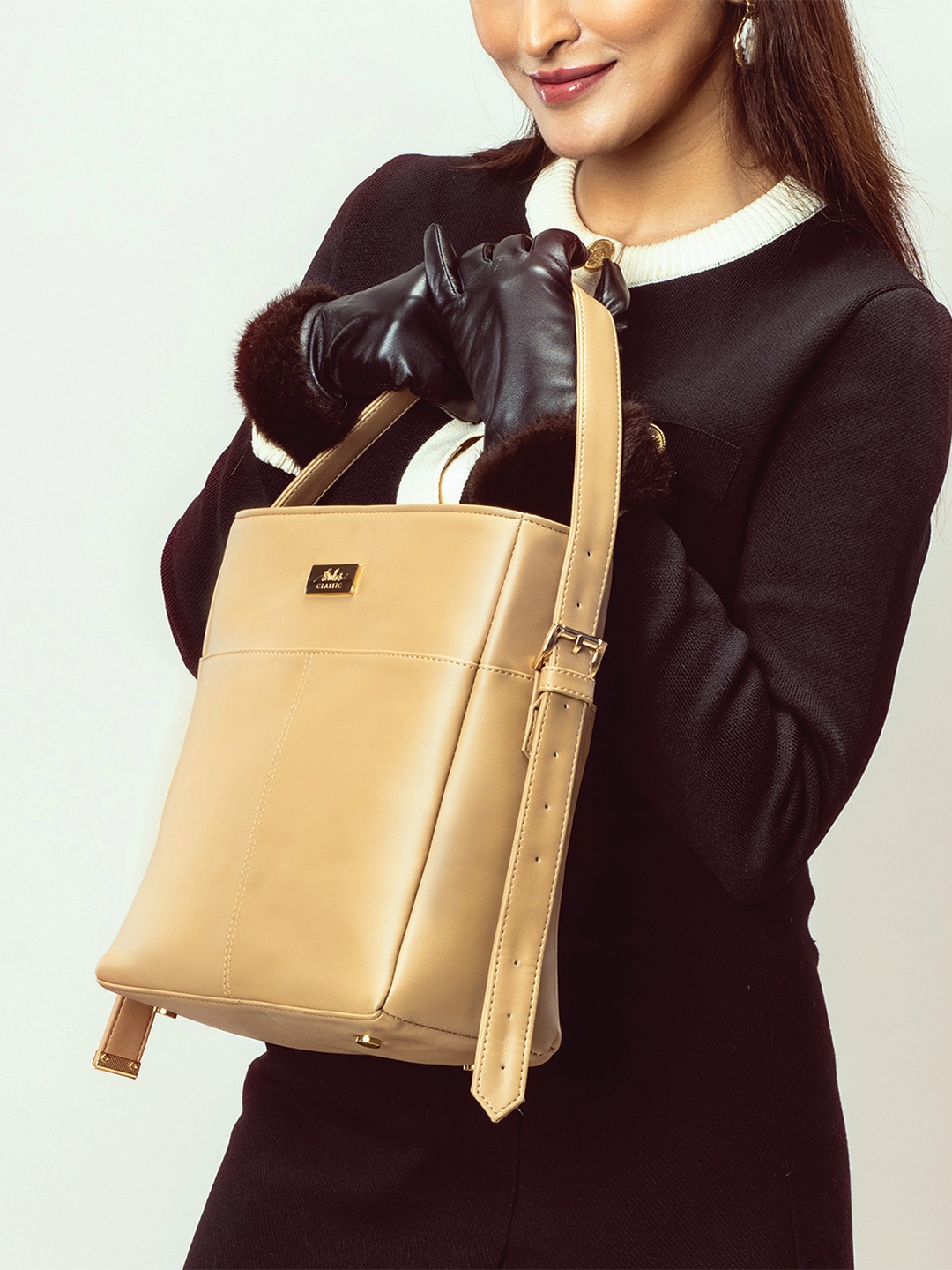

Strokes by Namrata Mehta PU Bucket Shoulder Bag with Tasselled, Taupe