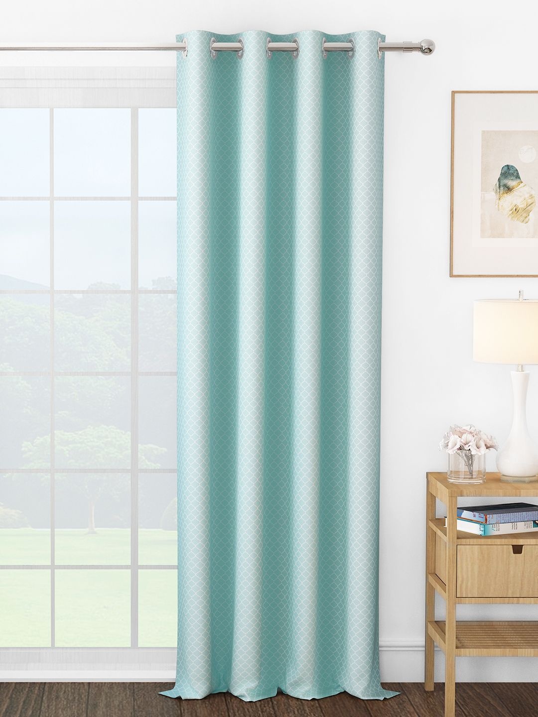 

Story@home Turquoise Blue & White Geometric Room Darkening Long Door Curtain