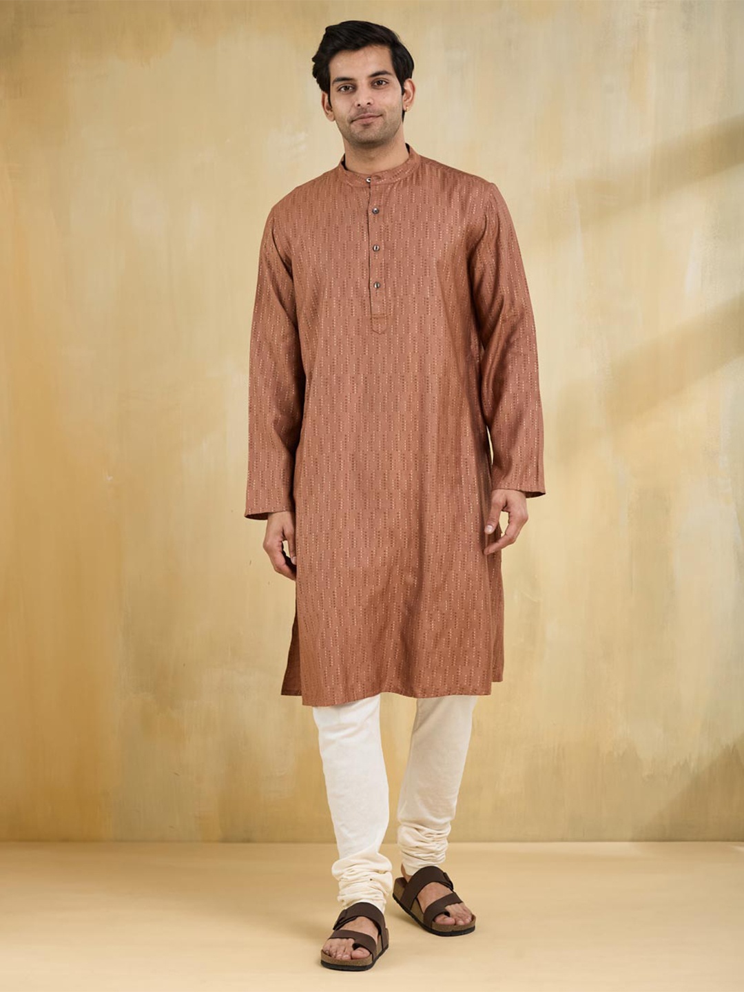 

Fabindia Men Printed Thread Work Kurta, Brown