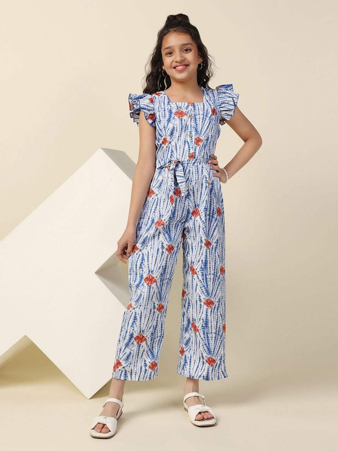 

YK Girls Printed Basic Jumpsuit, Blue