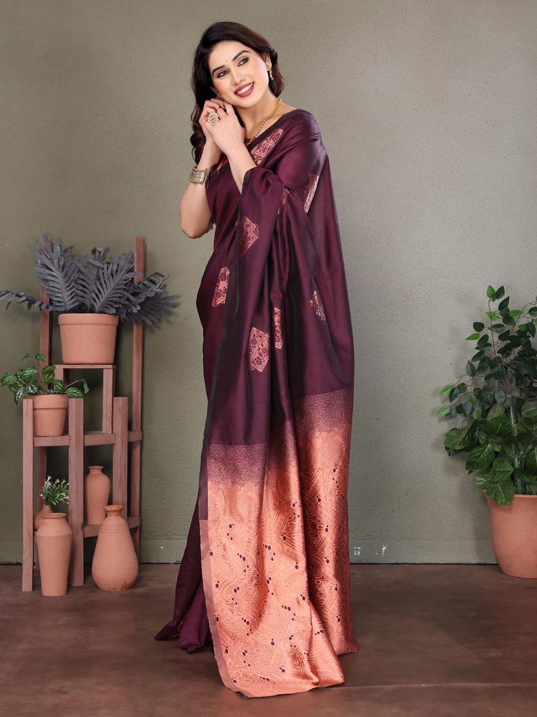 

DIKONA DESIGNER Woven Design Zari Pure Silk Banarasi Saree, Maroon