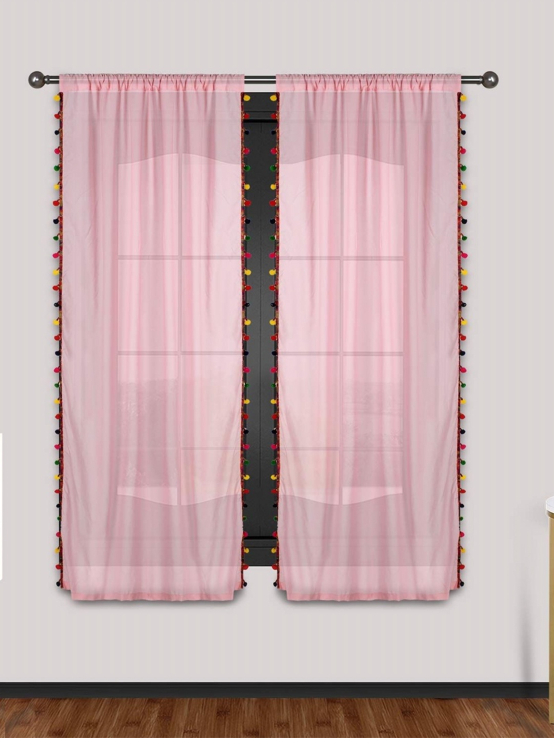 

Dekor World Multicoloured Set of 2 Embellished Sheer Window Curtain, Multi