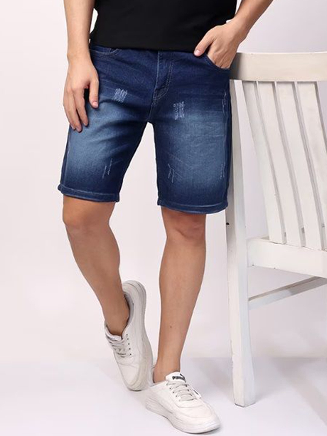 

EDITLOOK Men Washed Denim Outdoor Denim Shorts, Blue
