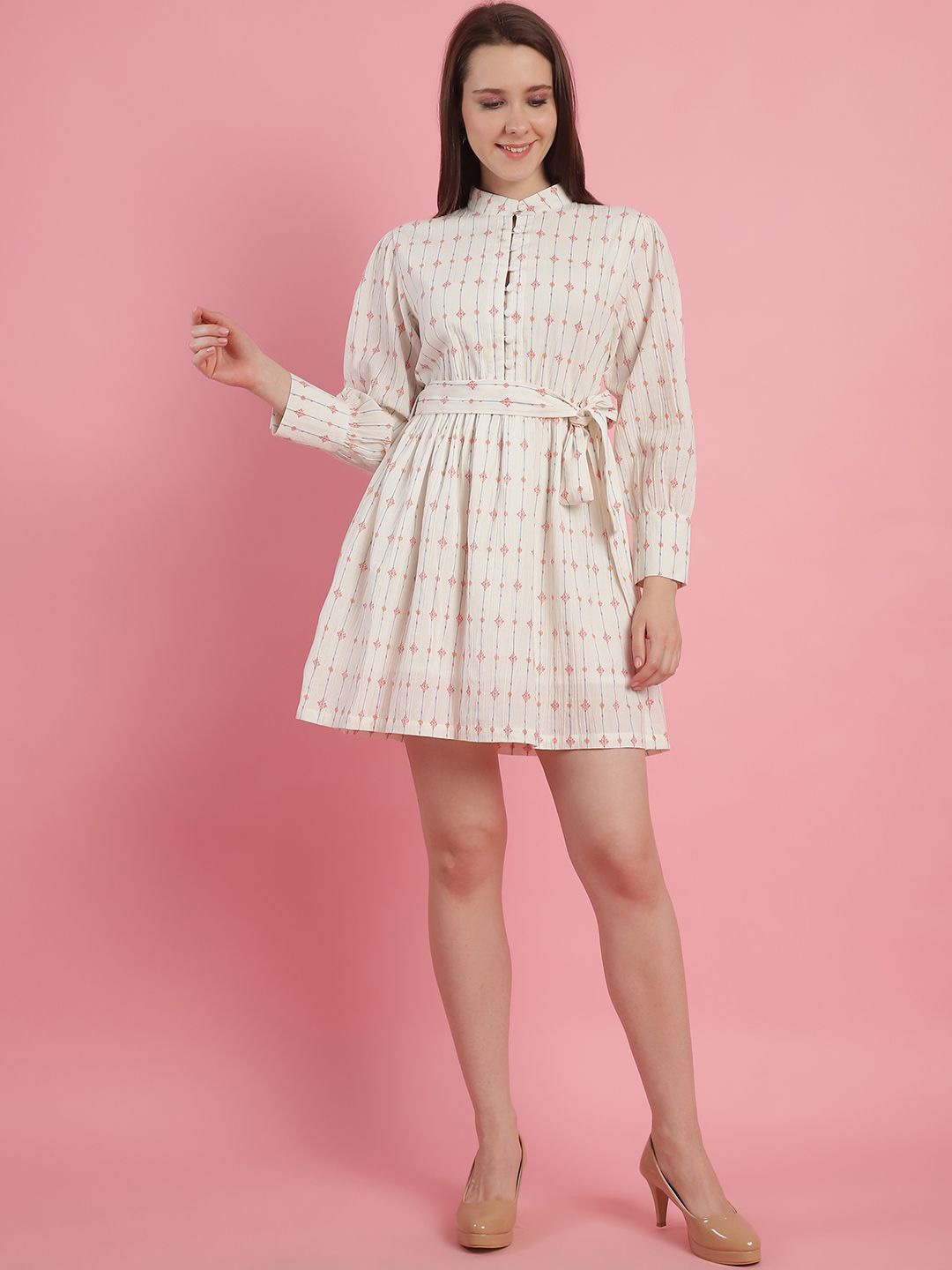 

JAKANARY Floral Print A-Line Midi Dress, Beige
