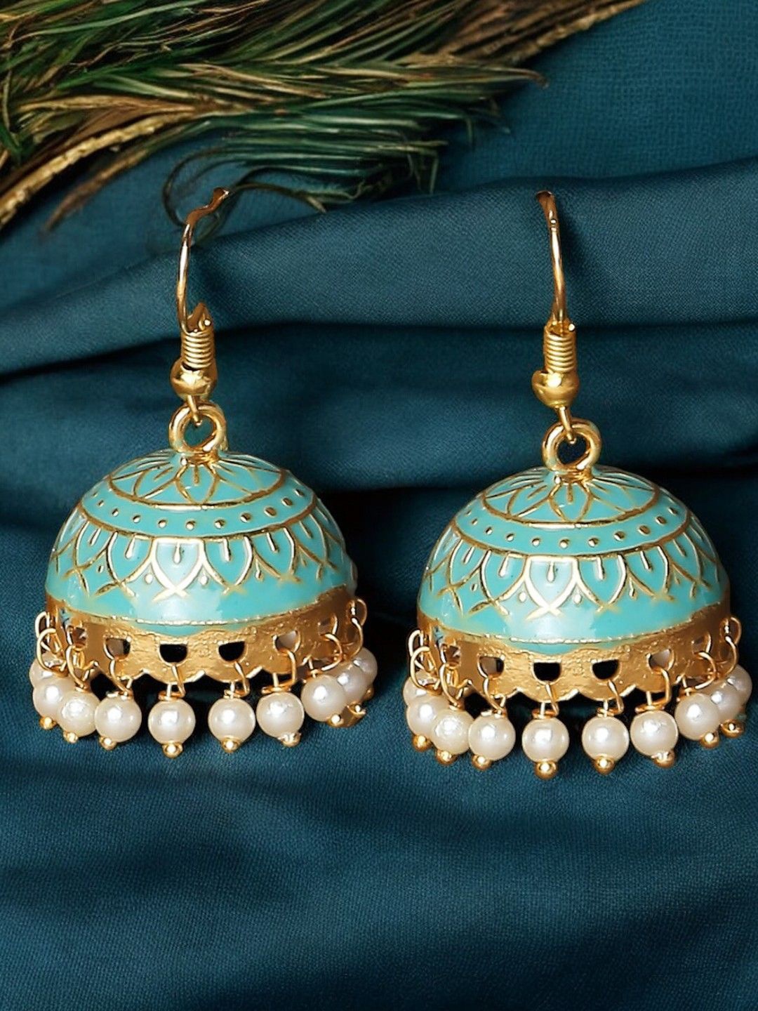 

OOMPH Dome Shaped Jhumkas Earrings, Green