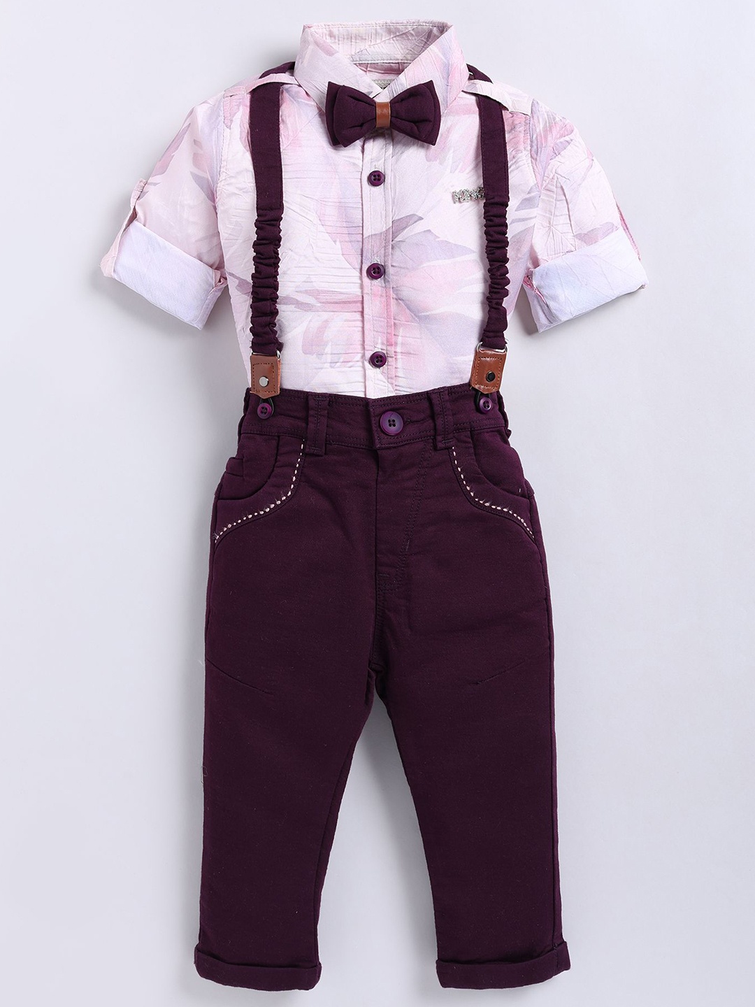 

LITTLE COLLARS Boys Printed Shirt with Trousers, Brown