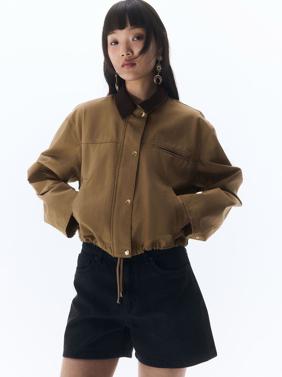 

H&M Short Cotton Jacket, Beige
