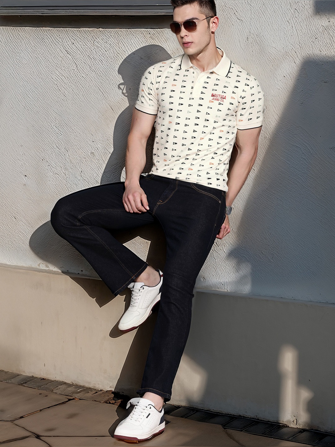 

Nautica Nautical Printed Polo Collar Pure Cotton T-shirt, Off white