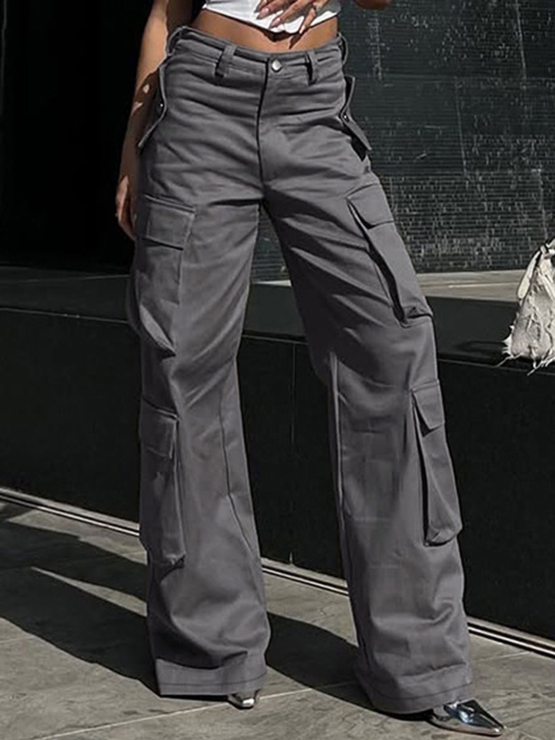 

LULU & SKY Women Straight Fit Trousers, Grey