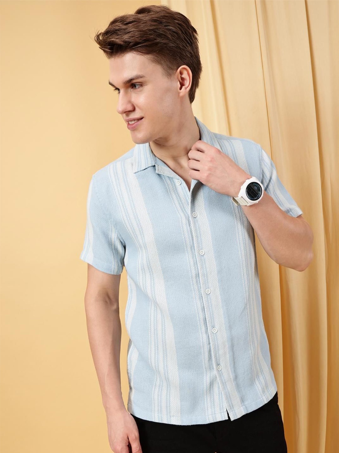 

VALEN CLUB Men Opaque Striped Casual Shirt, Blue