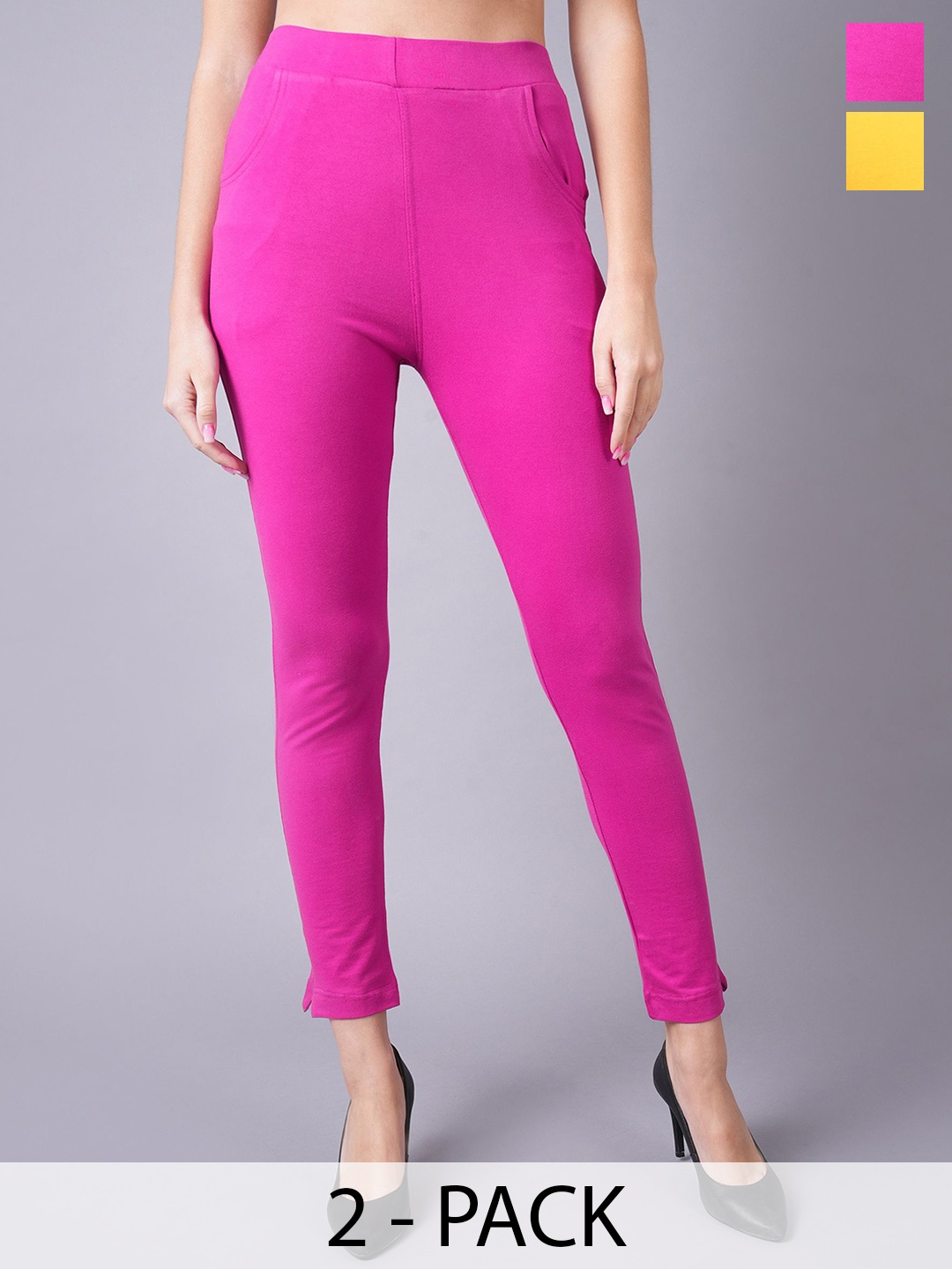 

Valles365 by S.C. Pack Of 2 Cotton Ankle Length Leggings, Magenta