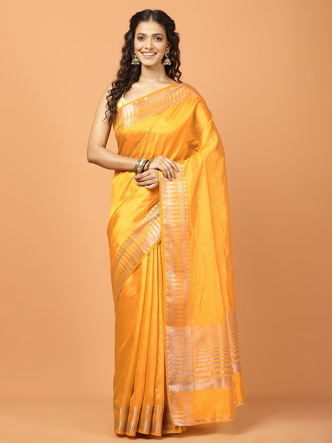 

Meena Bazaar Zari Art Silk Saree, Orange