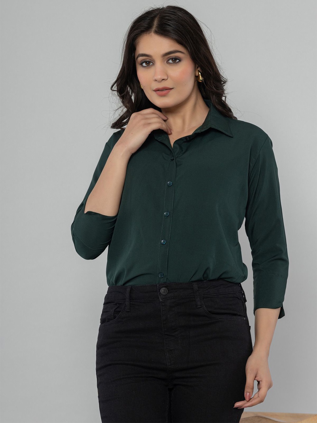 

SHOOLIN Women Classic Opaque Formal Shirt, Green