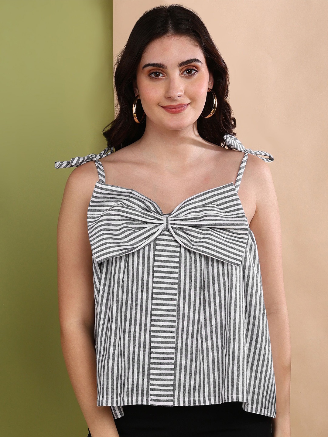 

Rudraaksha Creations Striped Cotton Top, Black