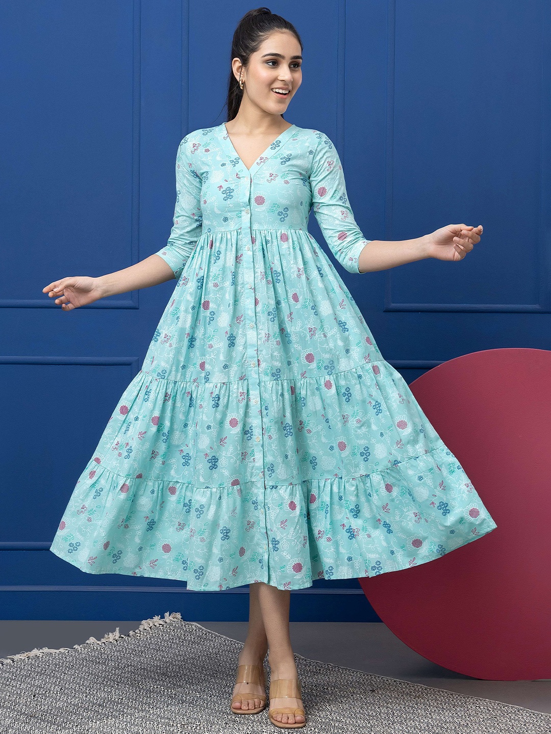 

SAKA DESIGNS Floral Print Fit & Flare Dress, Blue