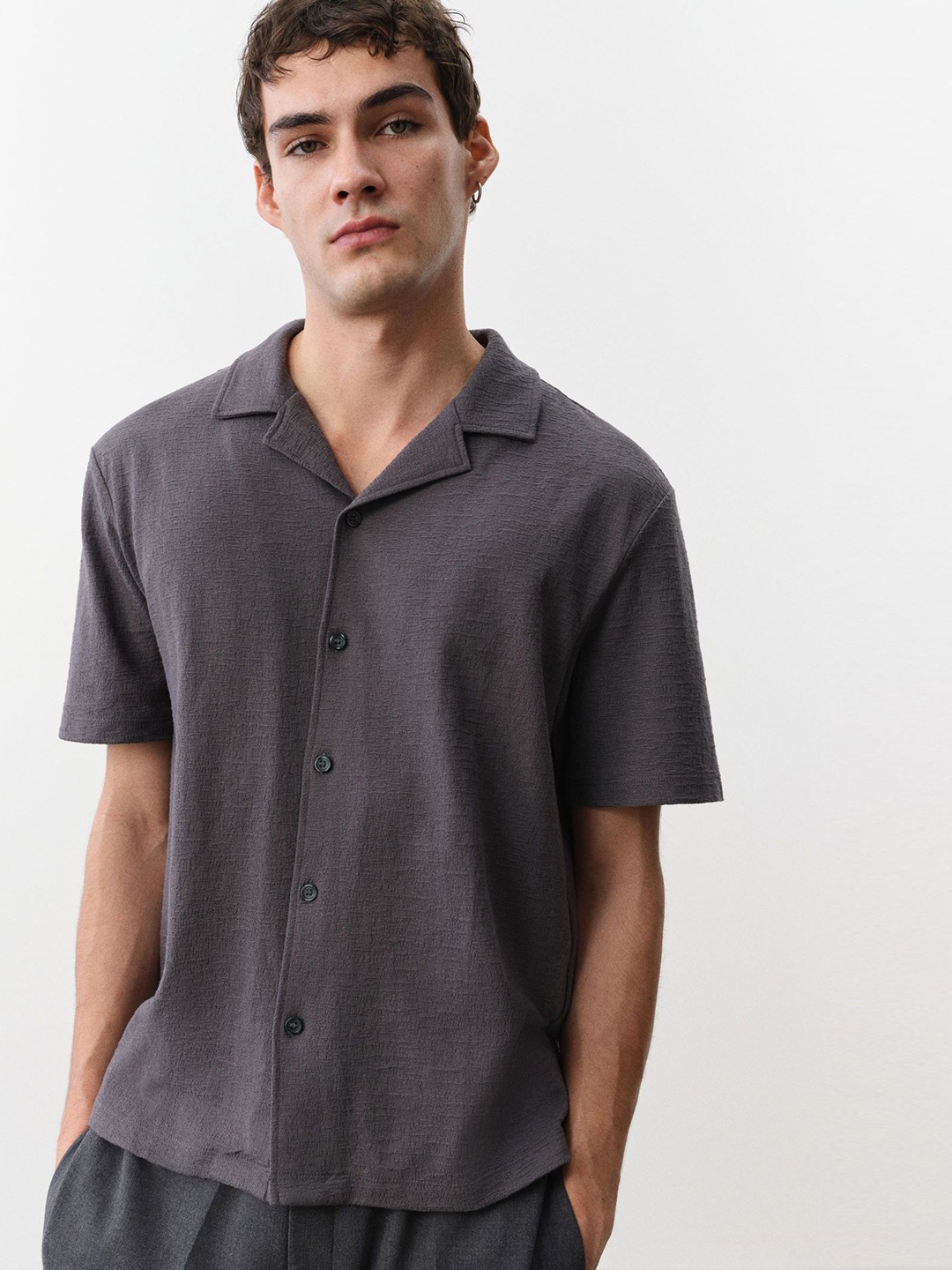 

H&M Regular Fit Jersey Resort Shirt, Grey