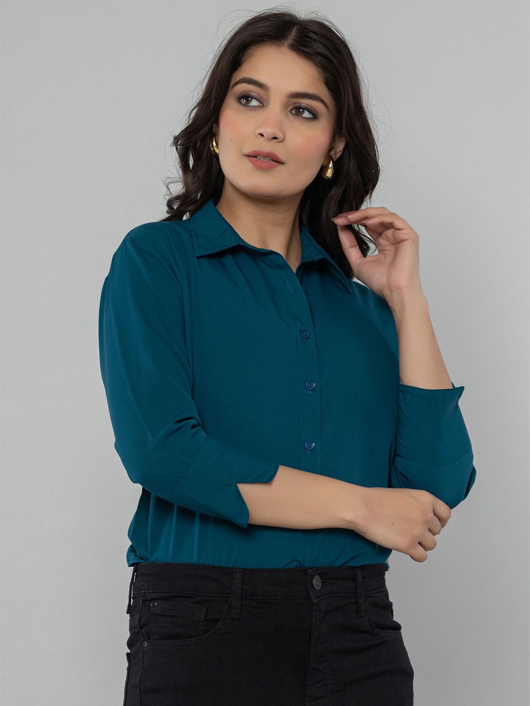 

SHOOLIN Women Classic Opaque Formal Shirt, Teal