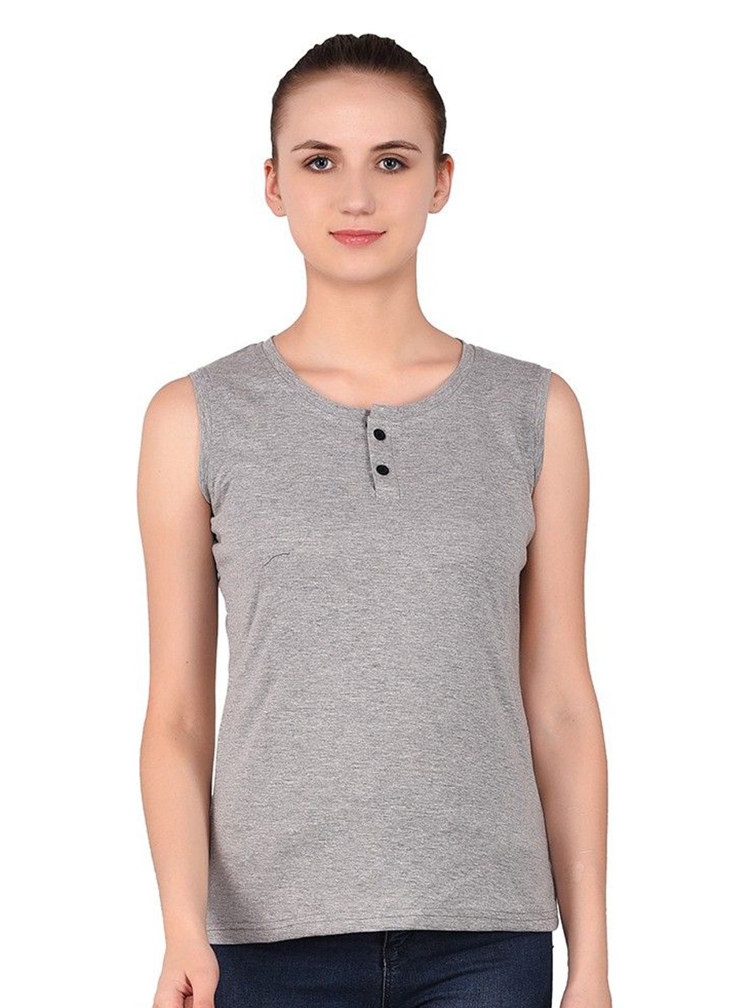 

BEYOU FASHION Women Henley Neck Pockets Slim Fit T-shirt, Grey