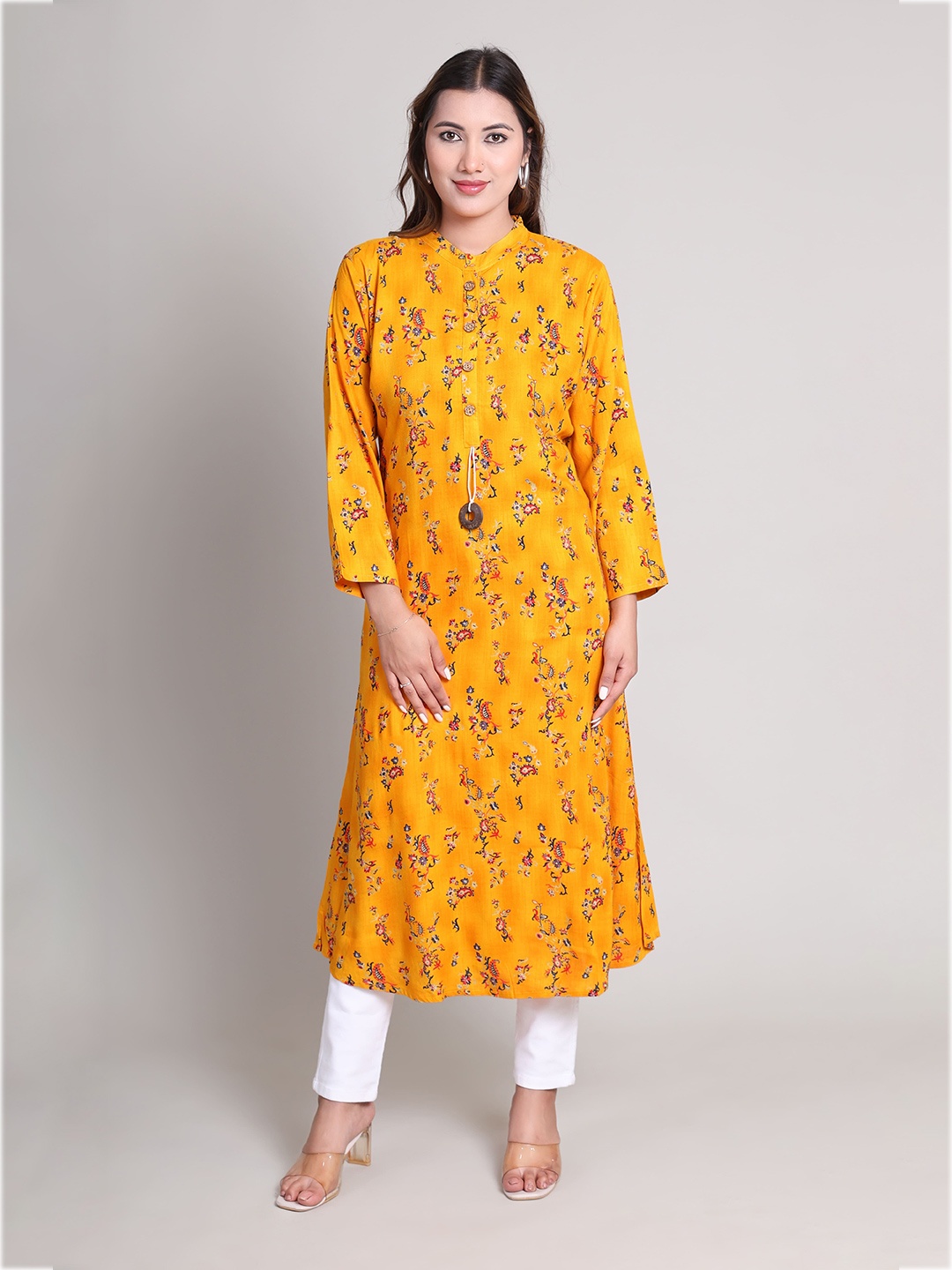 

DELIS Printed A-Line Kurts, Yellow