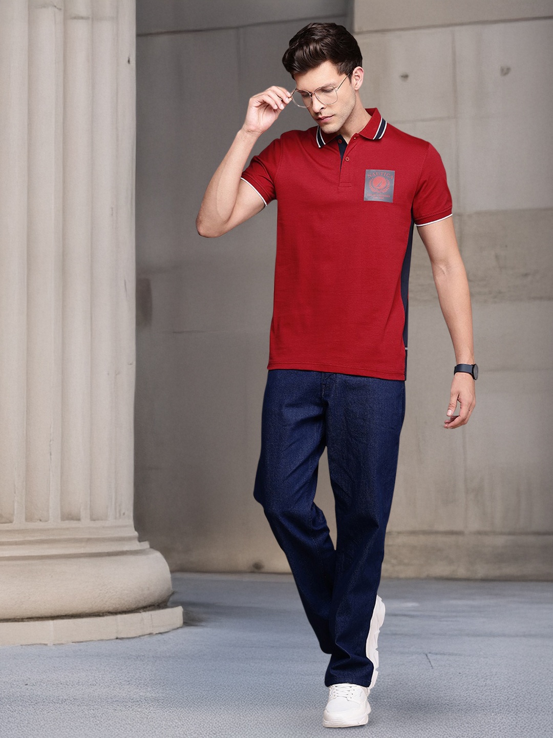 

Nautica Pure Cotton Brand Logo Printed Polo Collar T-shirt, Red