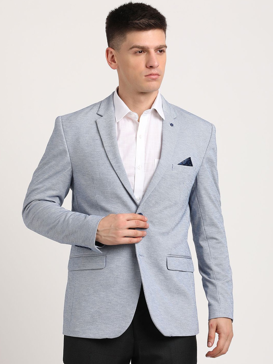 

Turtle Knitted Single Breasted Blazer, Blue