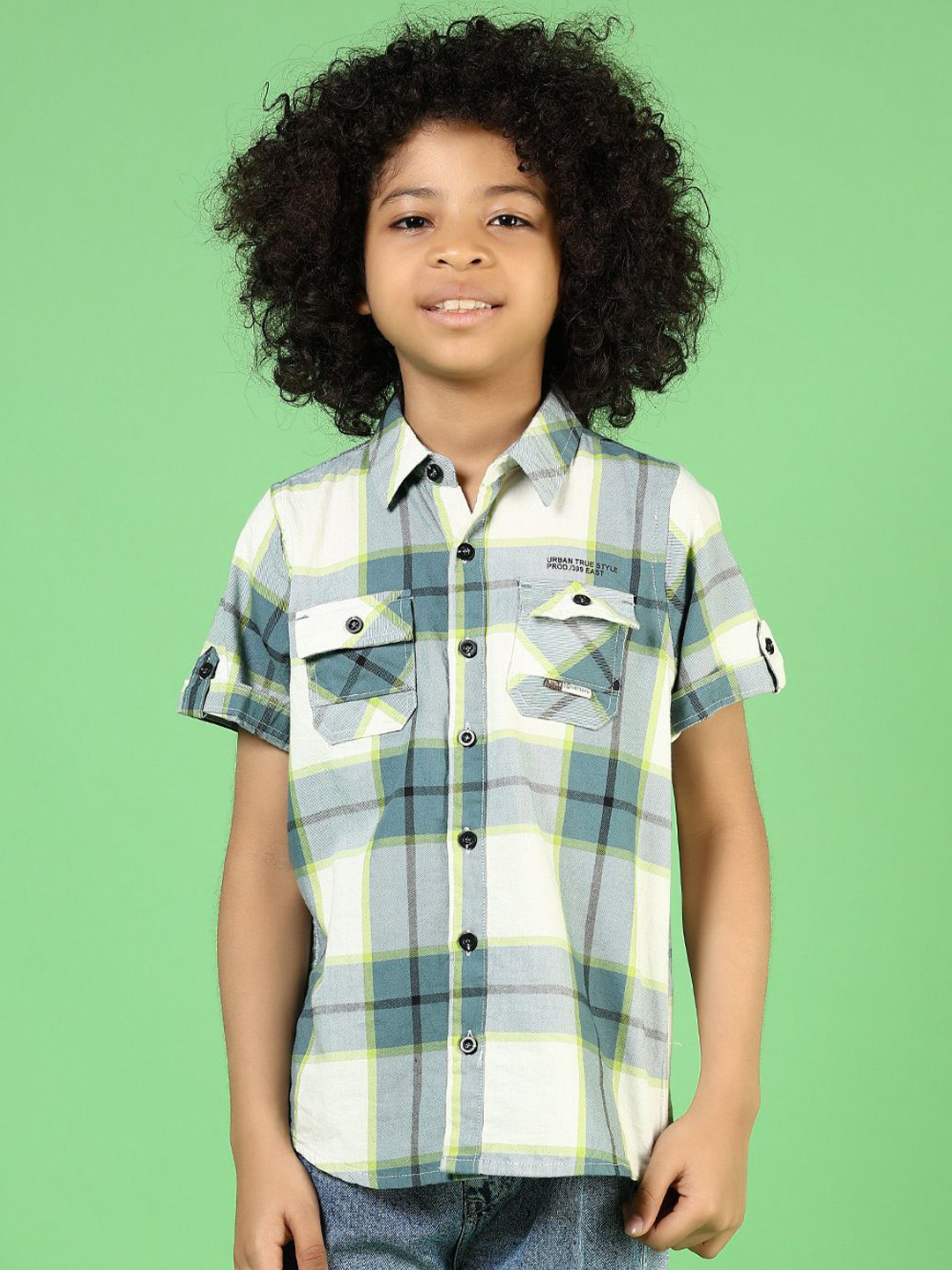 

V-Mart Boys Tartan Checks Opaque Checked Casual Shirt, Green