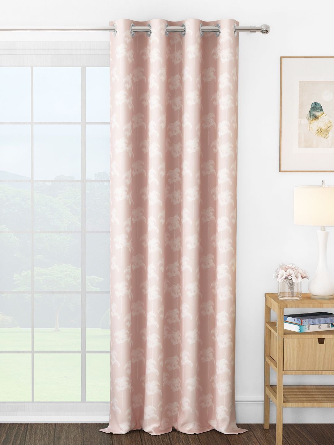

Story@home Pink & White Floral Room Darkening Long Door Curtain