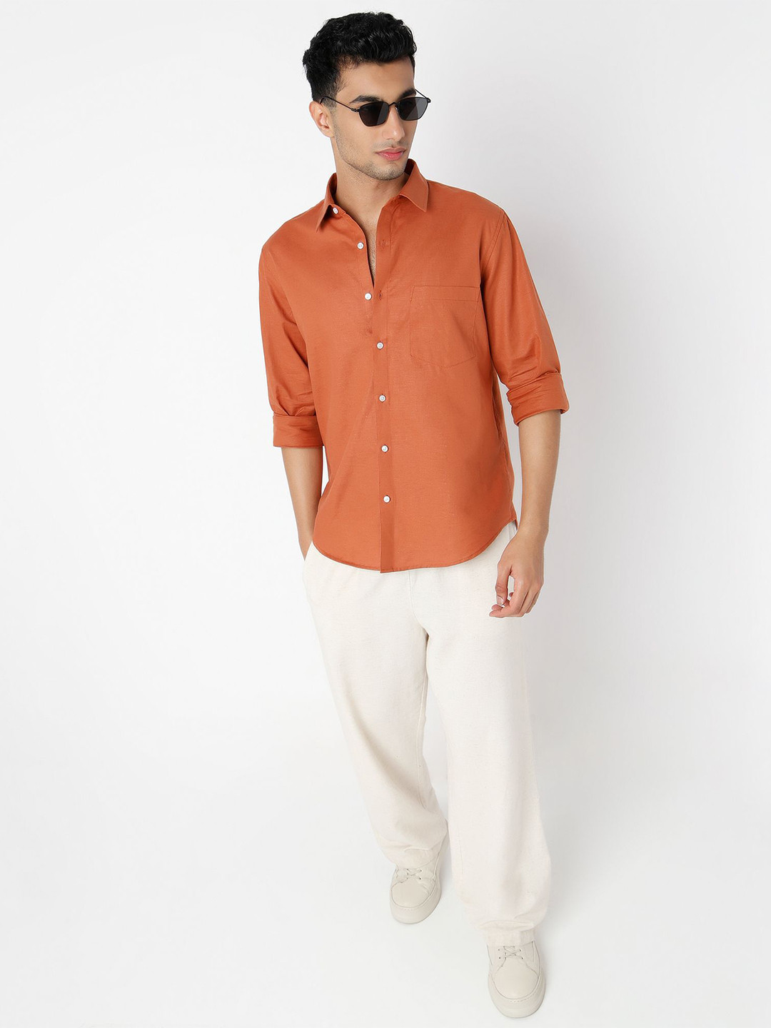 

MARK & ALBERT Men Linen Casual Shirt, Rust