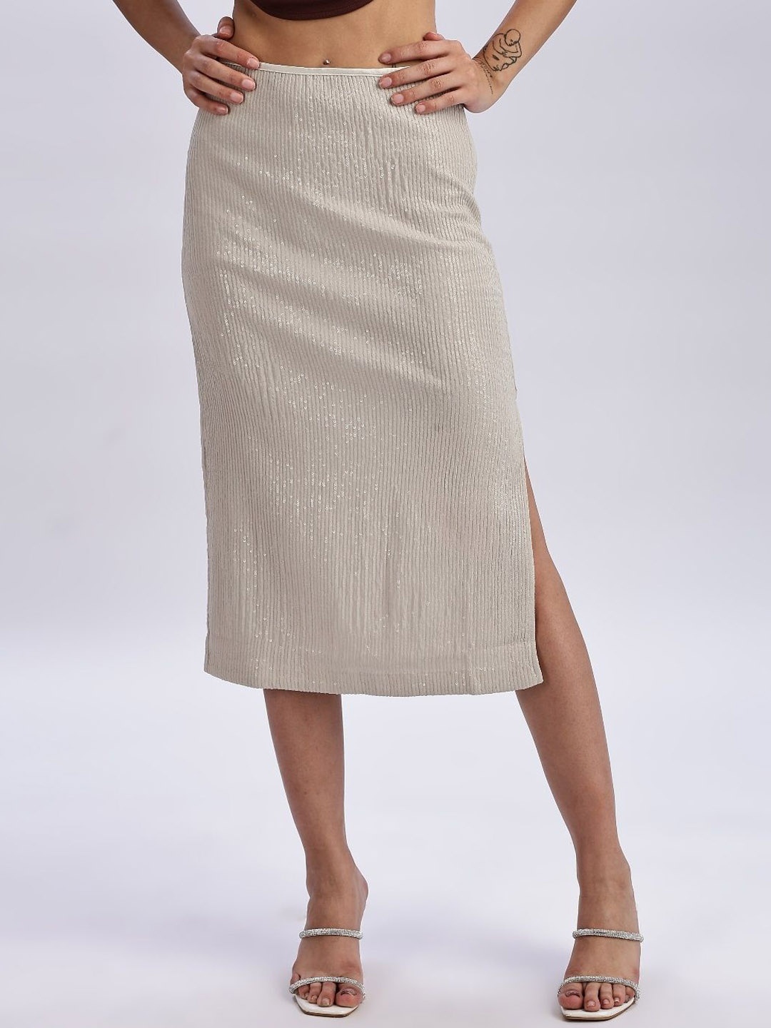 

Calvin Klein Jeans Embellished Slim Fit Pencil Skirt, Beige