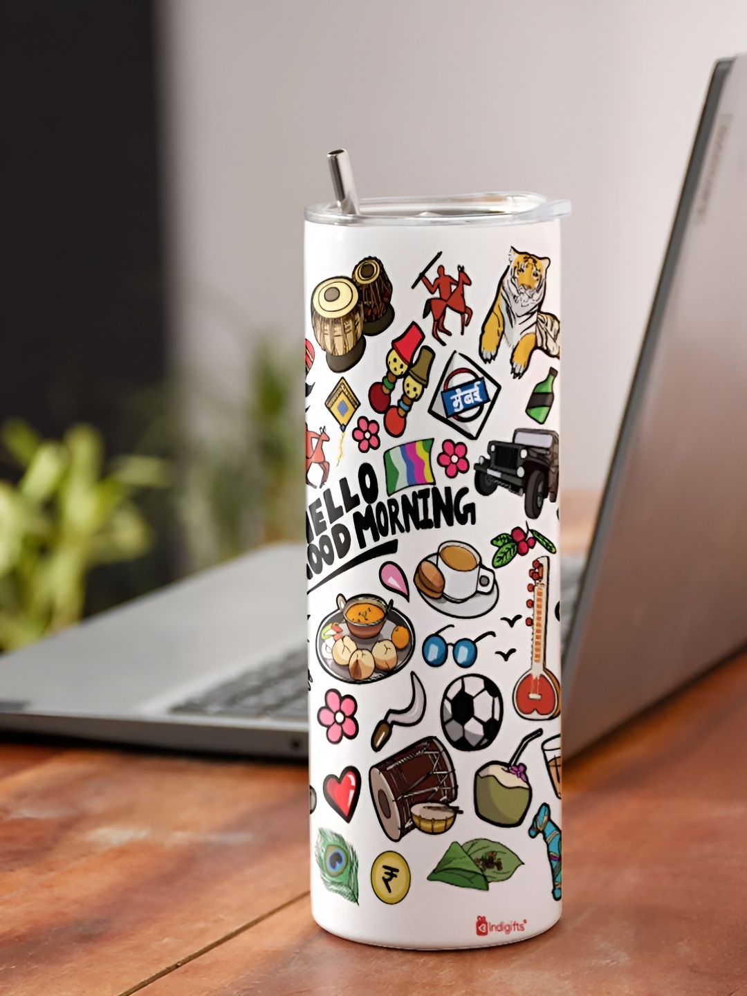 

Indigifts White & Green Single Aluminium Printed Water Bottle