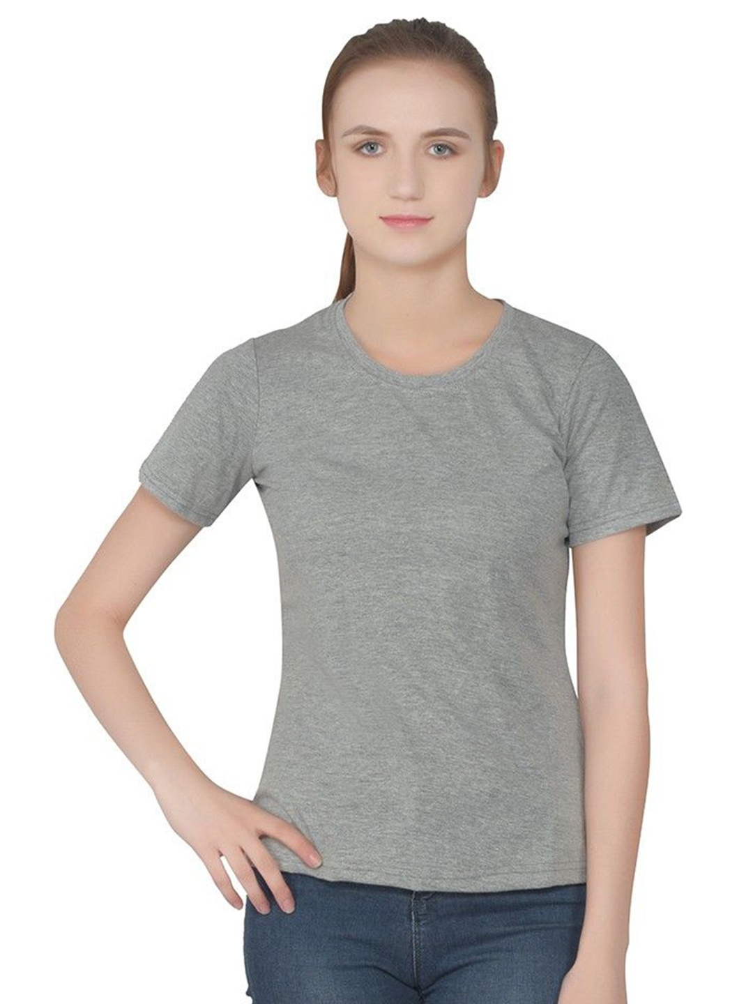 

BEYOU FASHION Women Pockets Slim Fit T-shirt, Grey
