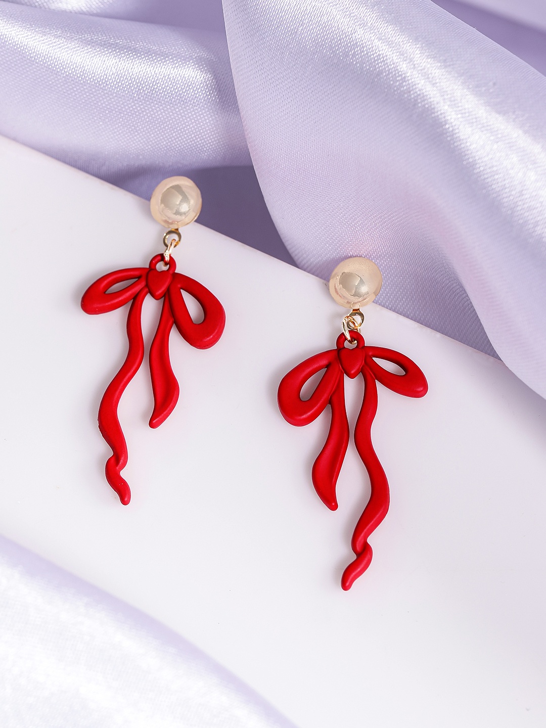 

DressBerry Quirky Bows Drop Earrings, Red