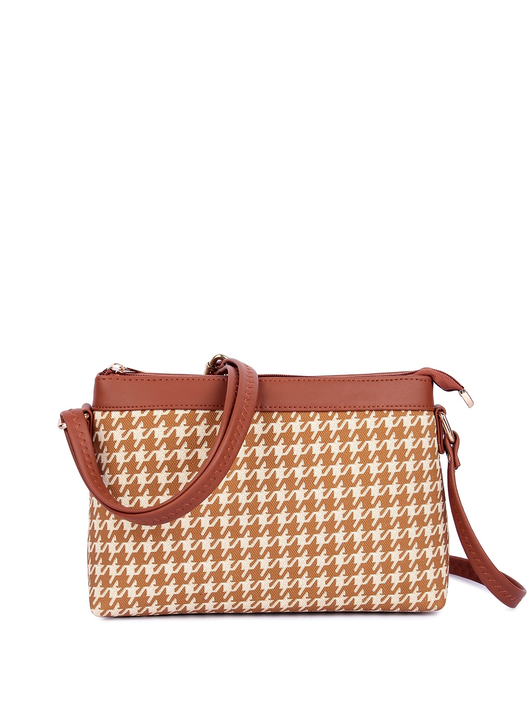 

ShopMantra Geometric Textured PU Structured Sling Bag with Quilted, Brown
