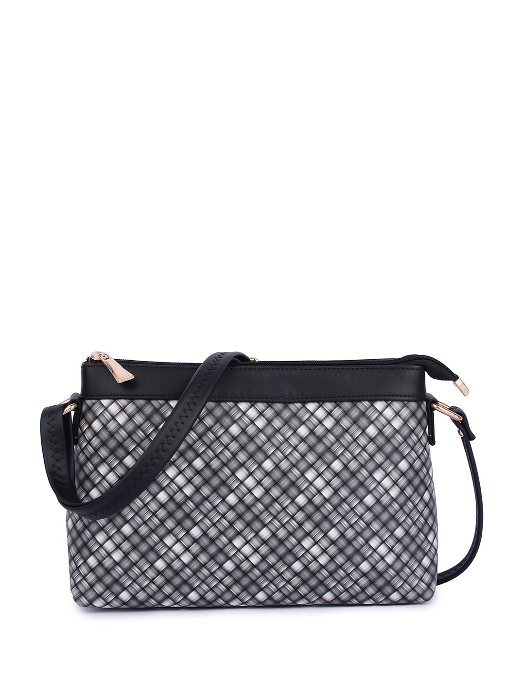 

ShopMantra Printed PU Structured Sling Bag with Quilted, Black