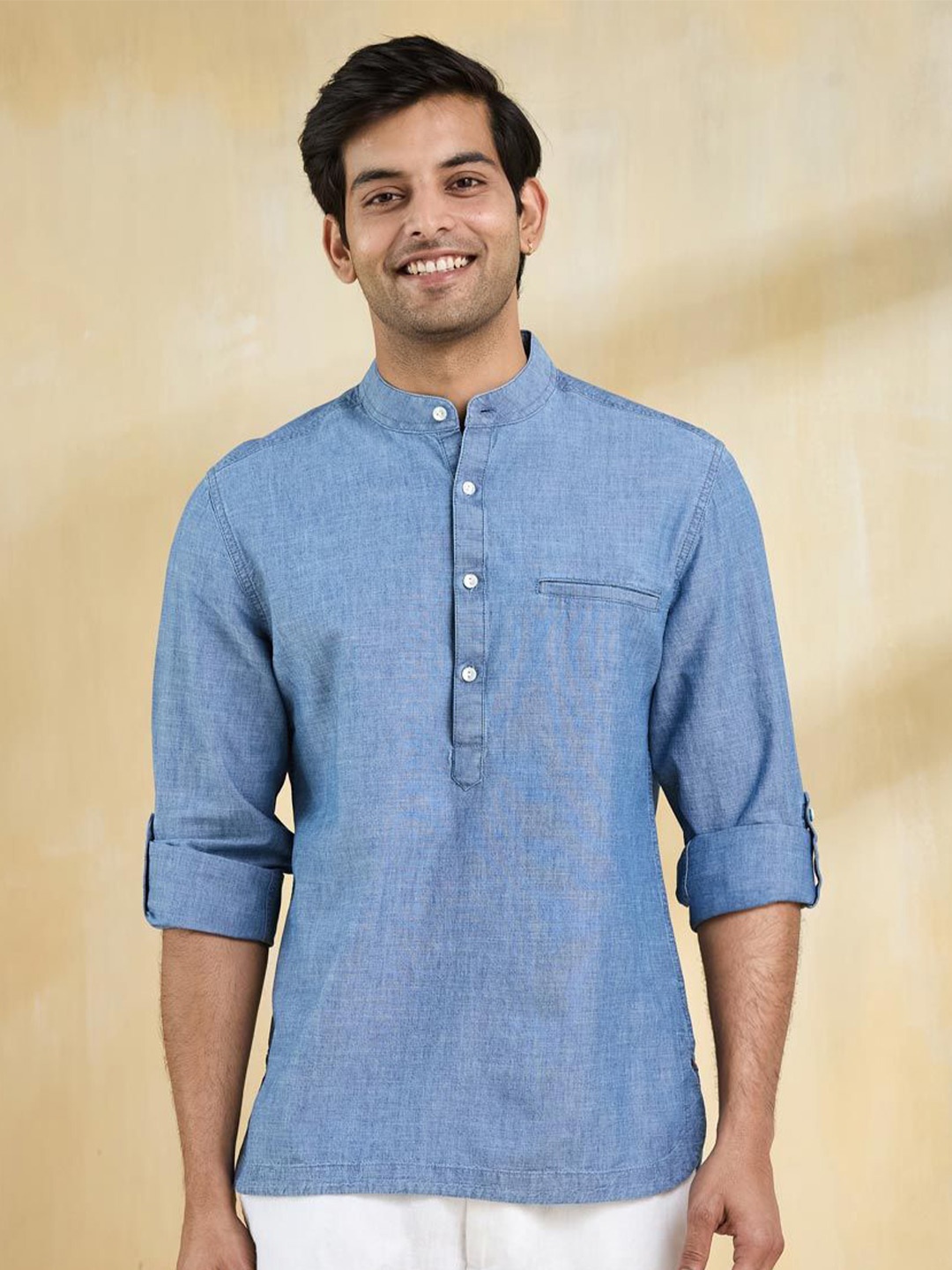 

Fabindia Men Slim Fit Opaque Casual Shirt, Blue