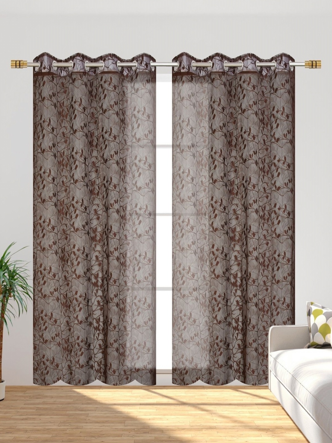 

Galaxy Home Decor Brown Set of 2 Sheer Window Curtain