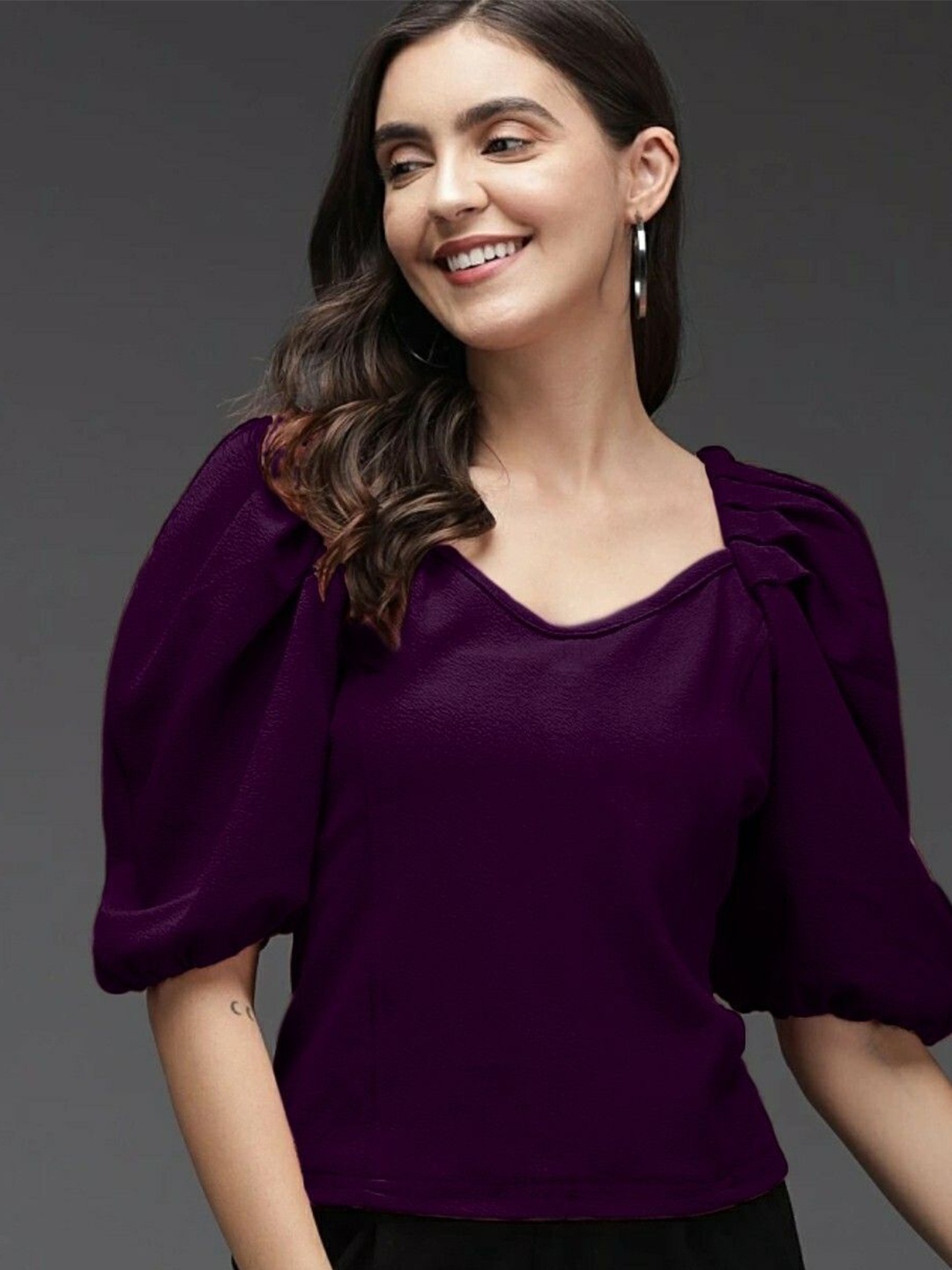 

NiloBerry Sweetheart Neck Puff Sleeve Crop Top, Red