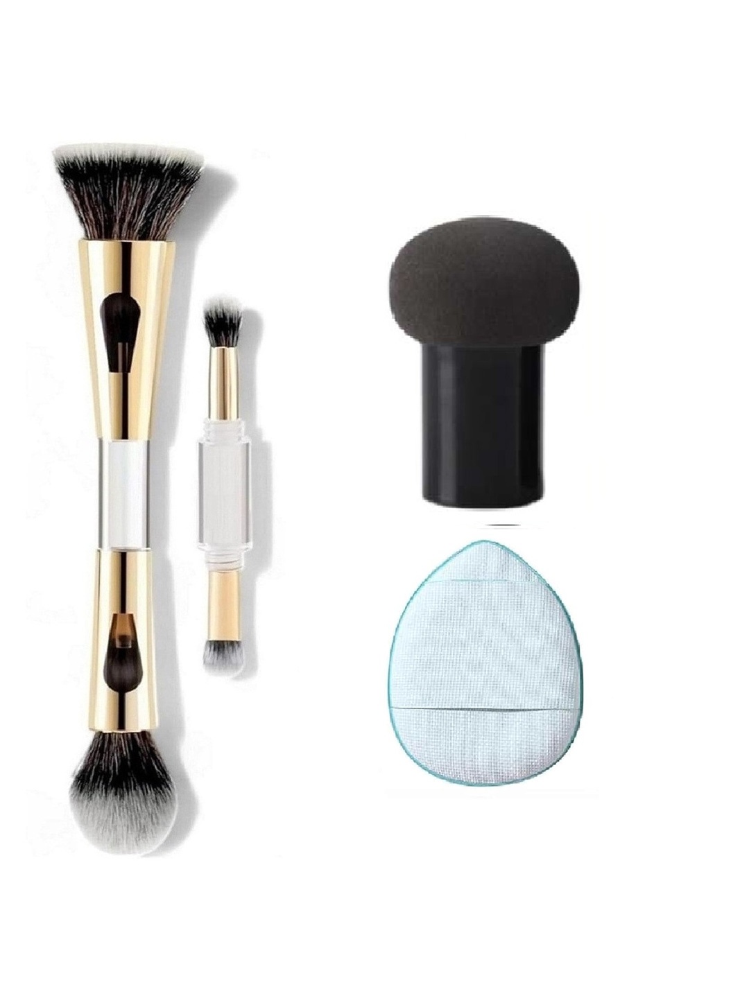 

Facejewel Set Of 4 4 In 1 Makeup Brush With Finger & Mushroom Puff, Multi