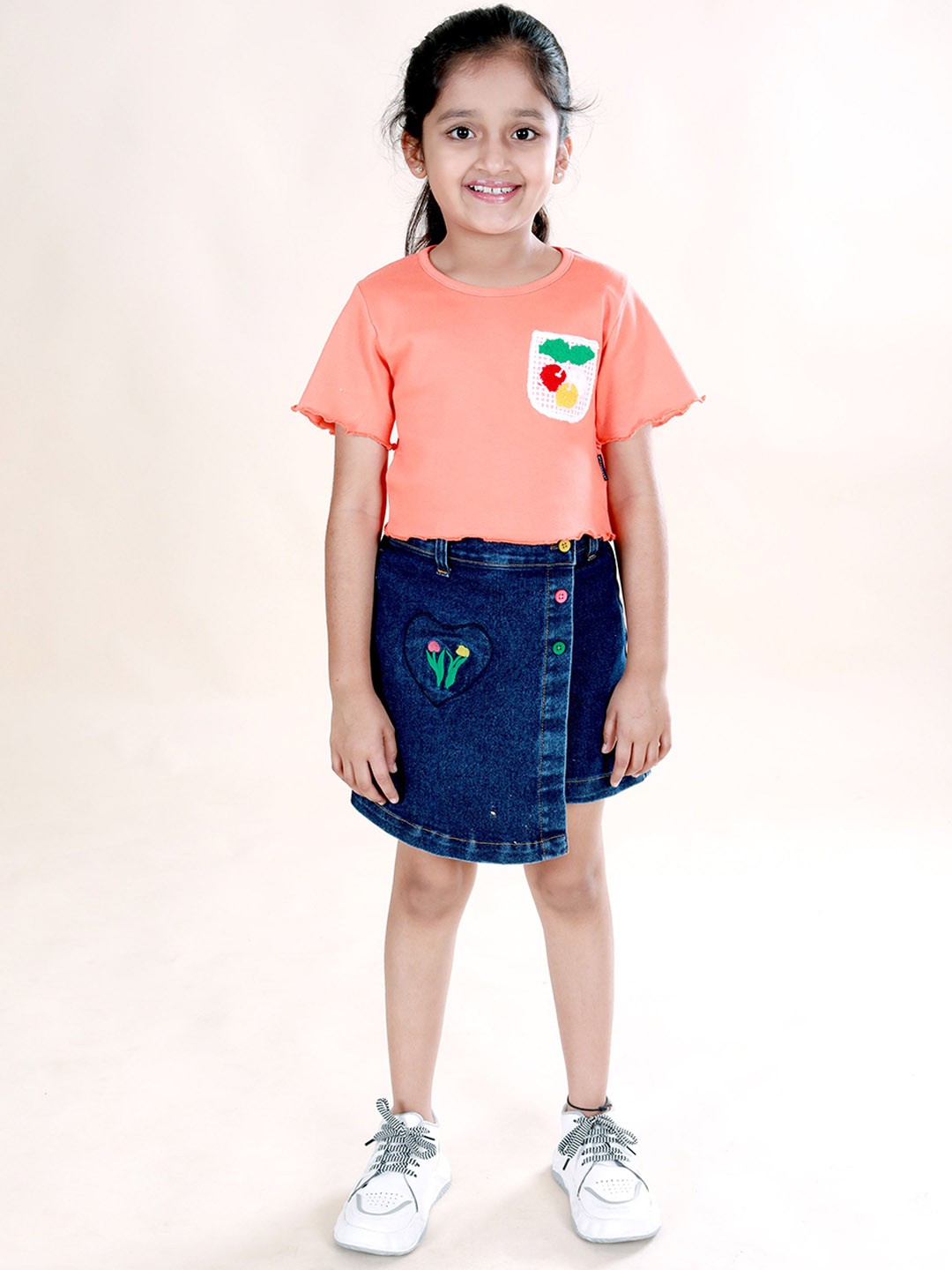 

KiddoPanti Fruit Crochet Pocket T-Shirt With Skorts Clothing Set, Orange