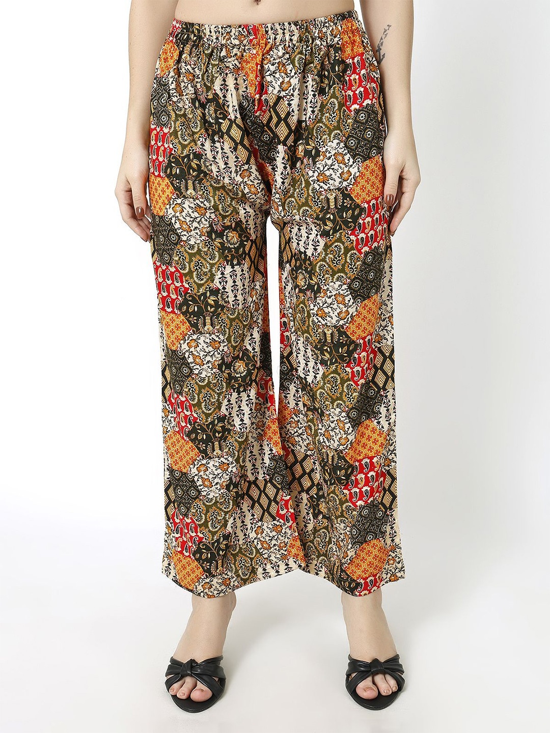 

Trendzmy Women Floral Printed Knitted Palazzos, Black