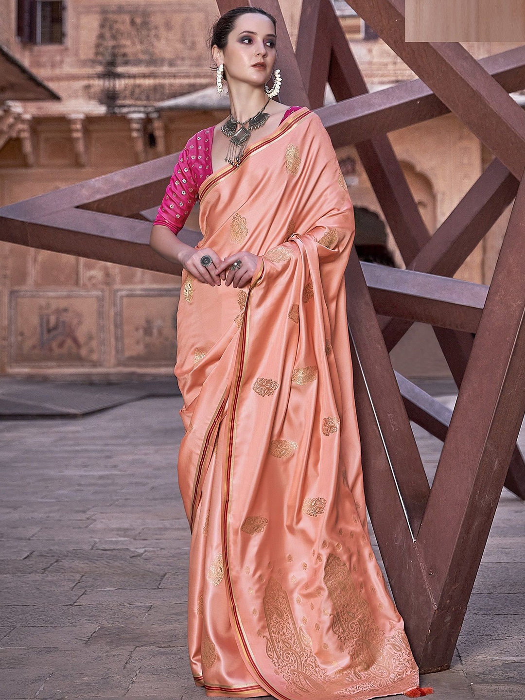 

MAHALASA Woven Design Zari Pure Silk Kanjeevaram Saree, Orange